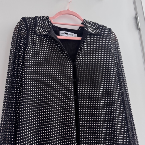 Self-Portrait Rhinestone-Embellished Black Mesh Shirt - Picture 4 of 8